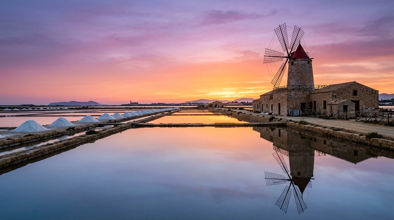 Saline dello Stagnone di Marsala al tramonto